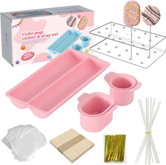 Moule à gâteau - 1 ensemble de découpe-cakesicles - Moule à gâteau en ABS - Moule à cake Pop - Set de découpe-cake Pop et poussoir avec 8 accessoires d'emballage, outils de pâtisserie pour Noël, anniversaires, mariages et desserts (rose)