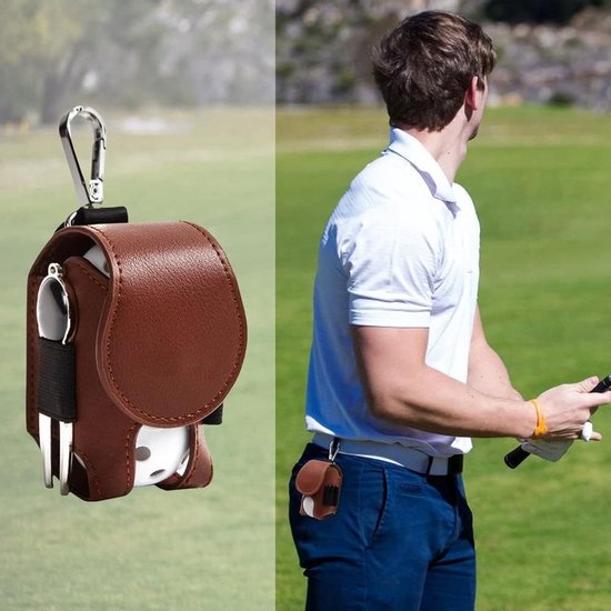 4-delige leren golftas, mini pocket opbergtas, draagbare taille clip met Tee houder, riem tas met collectie clip van Merkloos — afbeelding 2