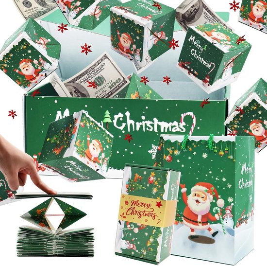 Verrassingscadeaubox - Geld inpakdozen voor contant geld pop-up - Unieke opvouwbare stuiterende rode envelop cadeaudoos - voor verjaardag, jubileum, Valentijnsaanzoek Grappige en creatieve manieren om geld te geven met Kerstmis(16 groen stuiters)