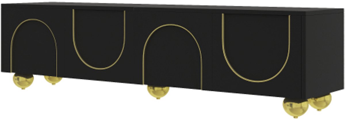 TV-Meubel 170x38x44cm TV-Kast Zwart Spaanplaat Met Laden En Open Vakken Lowboard Met Gestr