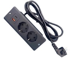Tafelstopcontact met 2 stopcontacten, 1 USB-aansluiting, 1 PD20W TYPE-C-aansluiting en 1,5 meter kabel - geschikt voor werkbladen en vergadertafels (zwart).