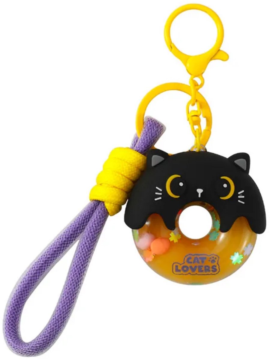 iTotal Sleutelhanger Donuts Zwarte Kat Keychain Donuts Black Cat Plastic and Metal 5.0x5.2x1.8cm