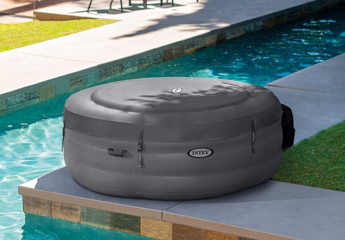 Opblaasbare Spa Jacuzzi Rond – Ø196 x 66 cm – 4-Persoons Luxe Bubble Spa 100 Jets – 795L – Verwarming 2200W – Bubbelbad voor Buiten – PVC – Grijs – Industrial Home Premium BubbleSpa 28482