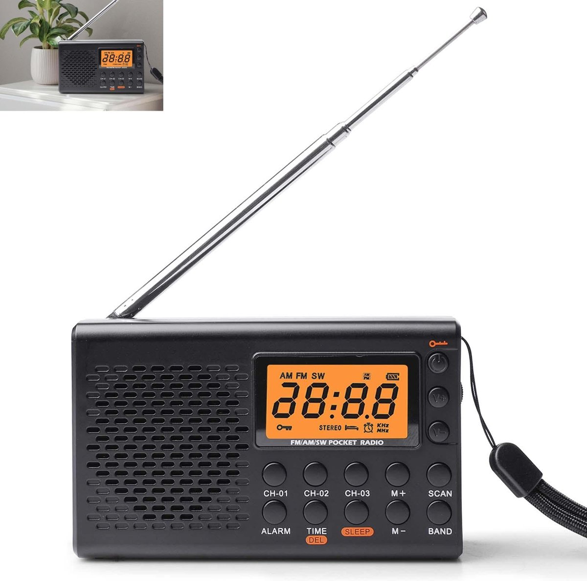 Unyqoos® Compacte draagbare radio met AM FM SW ontvangst en multifunctionele timer