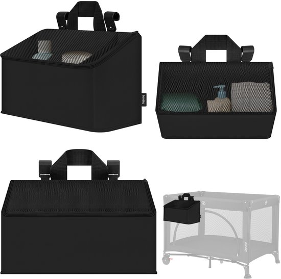 Lionelo Sidepocket Medium – Organisateur de lit pour berceau avec poche latérale 43 x 15 x 23 cm – 3 poches zippées et poignée – Pour lit parapluie, berceau cododo et parc – Renforcé, multifonctionnel et amovible