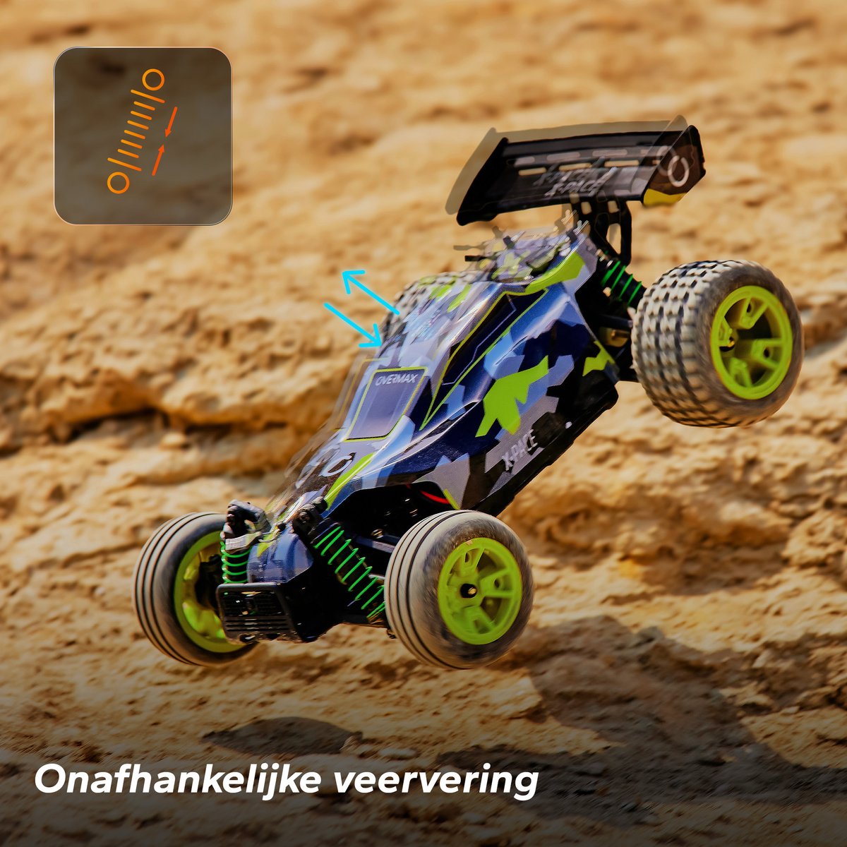 Overmax X-Pace - Bestuurbare Auto - 2 accu’s - 30 km/u - 4x4 - 1:18 - Bereik 100m - Onafhankelijke vering - LED’s - Offroad RC Auto Volwassenen & Kinderen - Afstandsbestuurbare Auto voor Buiten — afbeelding 12