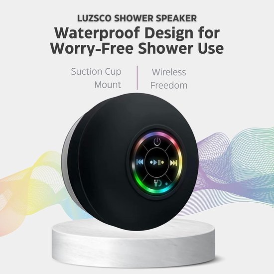 2-pack Bluetooth-doucheluidsprekers met LED - Draagbare draadloze miniluidsprekers met microfoon en zuignap, IPX4 waterdicht, Geschikt voor douche, reizen, zwembad, drijven op rivieren en buitenplezier (zwart) 4-niveau waterdicht van Merkloos — afbeelding 5