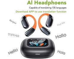 Open-Ear Sport Koptelefoon Bluetooth 5.4 – Draadloze Koptelefoon / Sport Oortjes OWS Headset met AI Vertaler & LCD Touchscreen
