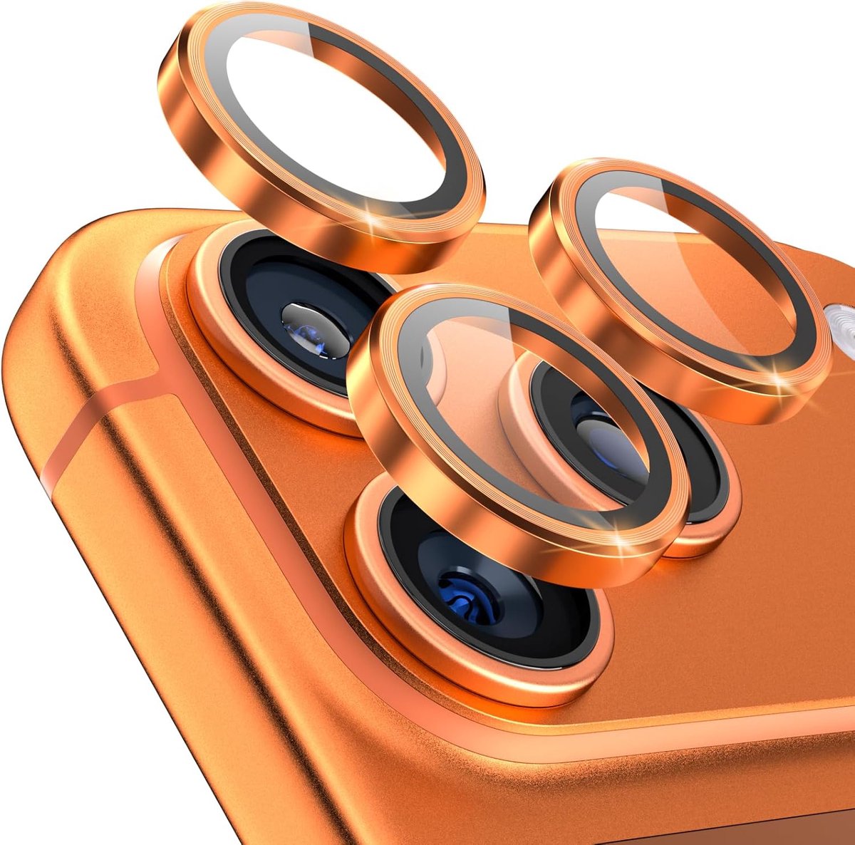 BLUEO Camera Lens Protector Geschikt voor iPhone 17 Pro & 17 Pro Max - RVS & Glas - Oranje