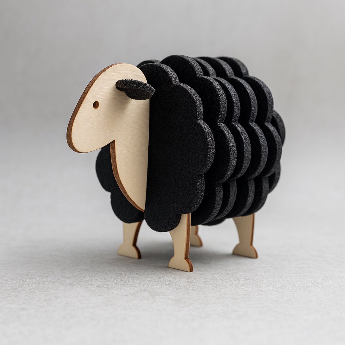 FSW-Products - 6 Onderzetters voor Glazen - Vilt - Zwart - Houten Schaap Houder