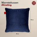 Donkerblauw fluwelen warmtekussen, 45 x 45 cm.
