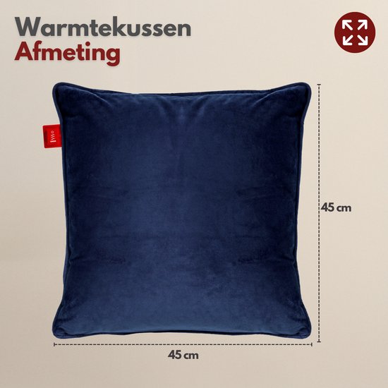 Donkerblauw fluwelen warmtekussen, 45 x 45 cm.