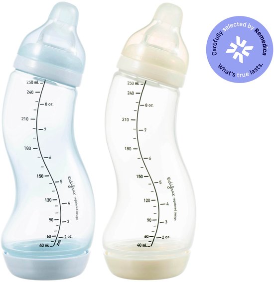 Difrax Natural S-Babyfles - 250 ml - IJsblauw/Crème - 2 Stuks - Anti Colic van Difrax — afbeelding 2