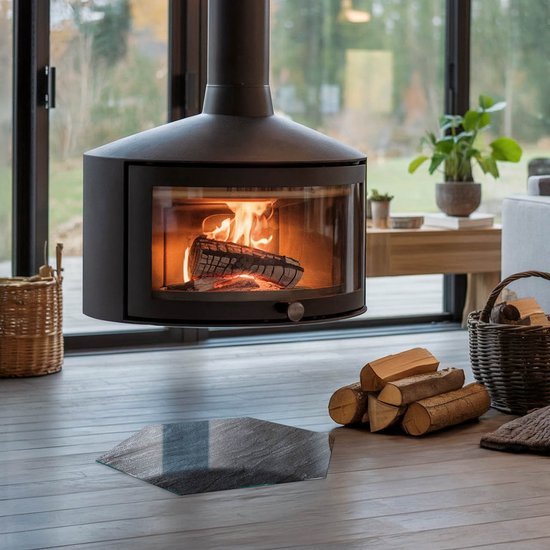 Euro Tische Glasplaat voor kachel en tafelblad in 90 x 70 cm facetgeslepen, beschermplaat met 6 mm ESG-veiligheidsglas, vonkbeschermplaat, glazen bodem voor open haard (zwart