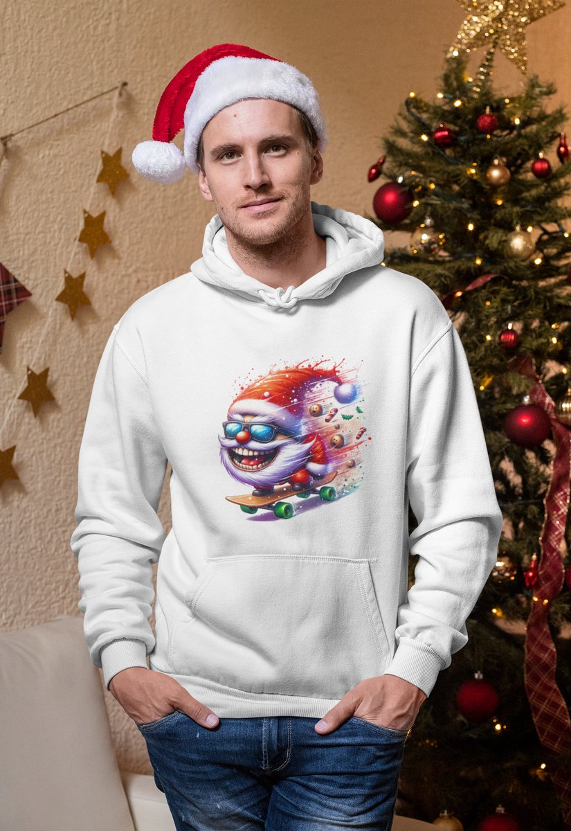 Skater Santa - Kersttrui - Kerst Trui Wit - Grappig Kersttrui - Maat M - Limited Edition