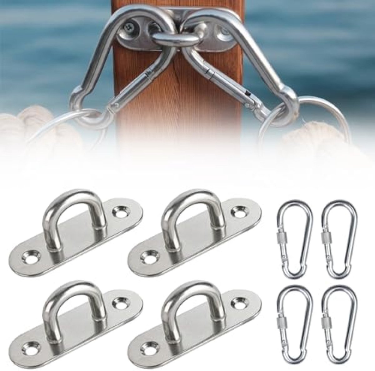 Set van 4 roestvrije oogbevestigingen voor binnen- en buitengebruik