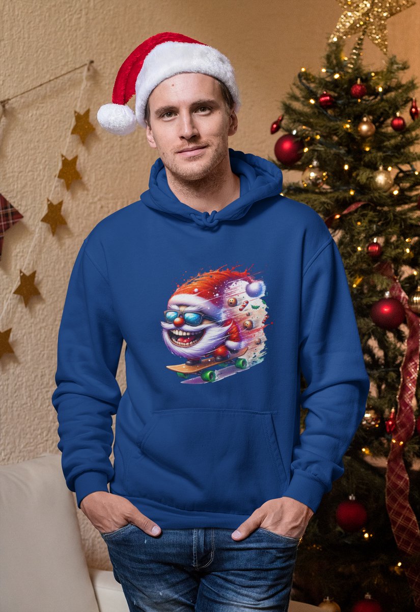 Skater Santa - Kersttrui - Kerst Trui Navy - Grappig Kersttrui - Maat L - Limited Edition