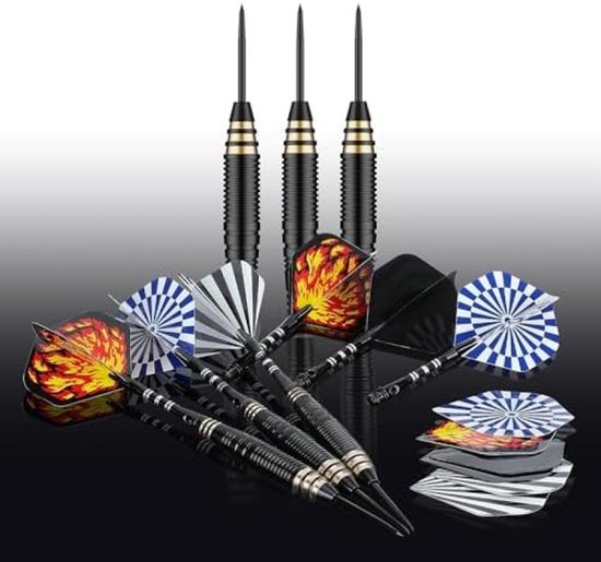 Stalen Darts – Professionele Steel Tip Darts – Dartpijlen – 24g Darts Set – Met Aluminium Shafts – Dart Flights – Rubber O-Rings – Flight Protectors – Dartslijper – Gereedschap – Complete Dartset – Voor Dartbord – Beginners en Gevorderden — afbeelding 5