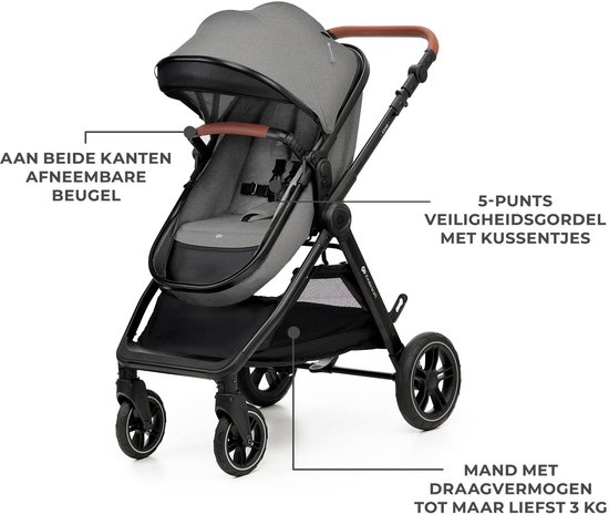 Kinderkraft ESME PRO 3-in-1 Kinderwagen - Beigekleurige multifunctionele combi met reiswieg, wandelwagen en autostoel - Grijs van Merkloos — afbeelding 3