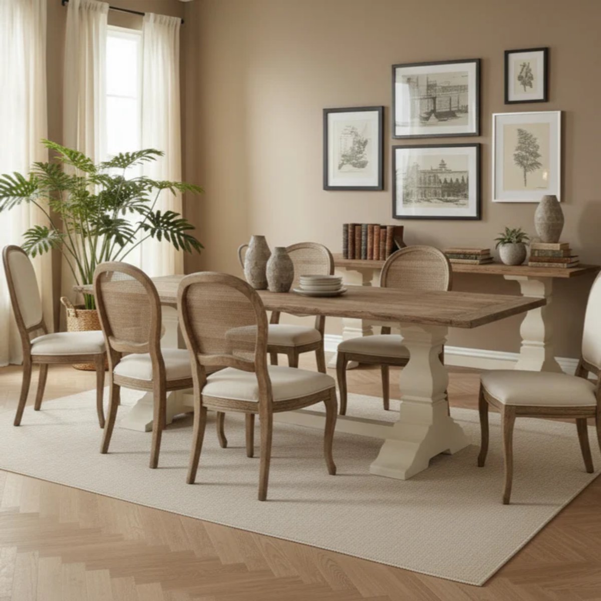 Eettafel Landelijk Hout Wit – Robuuste Landelijke Eettafel met Dik Massief Tafelblad – Klassiek Onderstel – 200/240 cm – Novihome