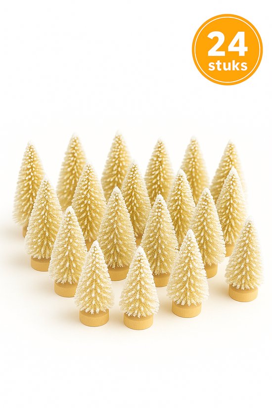 Miniatuur Kerstboom Set – 24 Stuks gouden Kerstboompjes – Kerst Decoratie & Kerstversiering – Miniatuur Dennenboompjes voor Kerstdorp & Tafeldecoratie