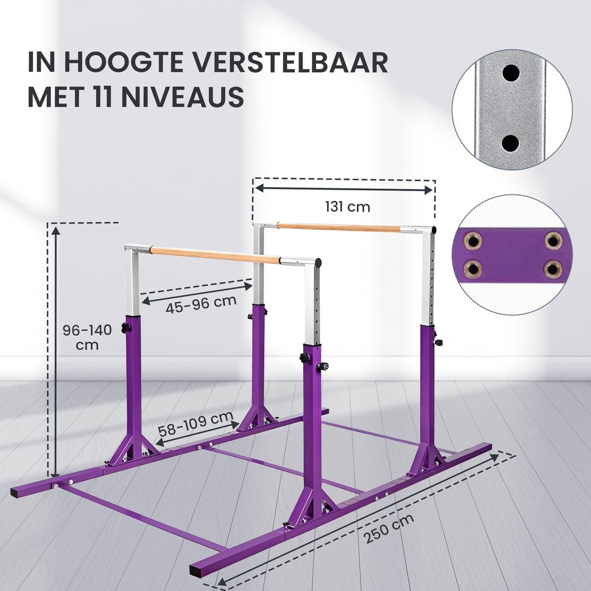Klimrek - Rekstok - Duikelrek - Turnrek - Klimboog - Verstelbaar in 11 hoogtes - Peuter en Kinderen- Verstelbaar - Paars — afbeelding 5