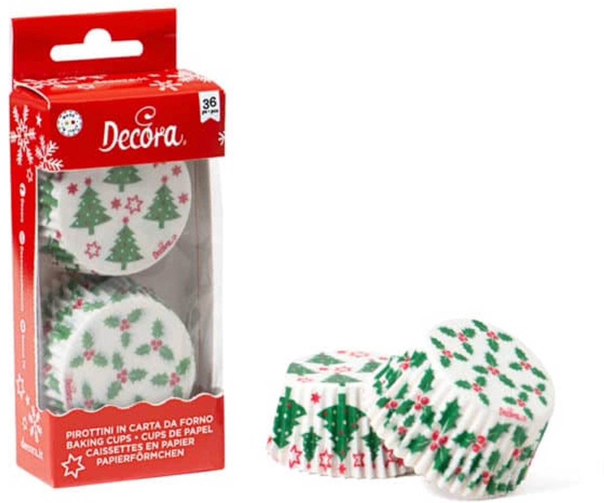 Baking Cups Christmas trees & Holly leaves 36 stuks