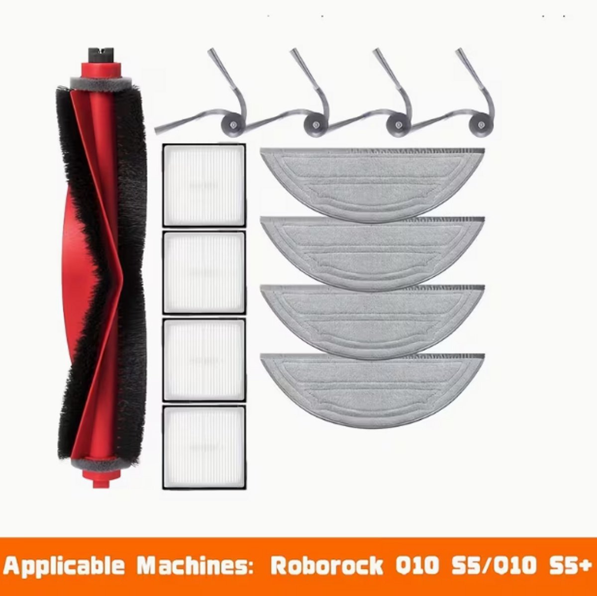 Roborock Accessoireset voor Roborock Q10 S5 / Q10 S5 Robotstofzuiger, Reserveonderdelen Inclusief 1 Hoofdborstel, 4 HEPA Filters, 4 Doekjes, 4 Zijborstels Grijs