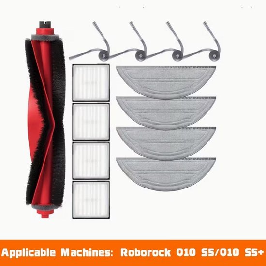 Accessoireset voor Roborock Q10 S5 / Q10 S5 Robotstofzuiger, Reserveonderdelen Inclusief 1 Hoofdborstel, 4 HEPA Filters, 4 Doekjes, 4 Zijborstels