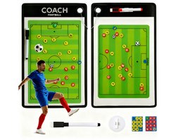 Tactiekbord voetbal – Dubbelzijdig Voetbal Training Bord – coachbord – Magnetische Schaakstukken – Inclusief 2 Markers – Draagbaar – Eenvoudig Schoon Te Maken