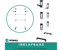 White-Label® Wasrek Inklapbaar op Wieltjes - Droogmolen - Droogtoren Staand