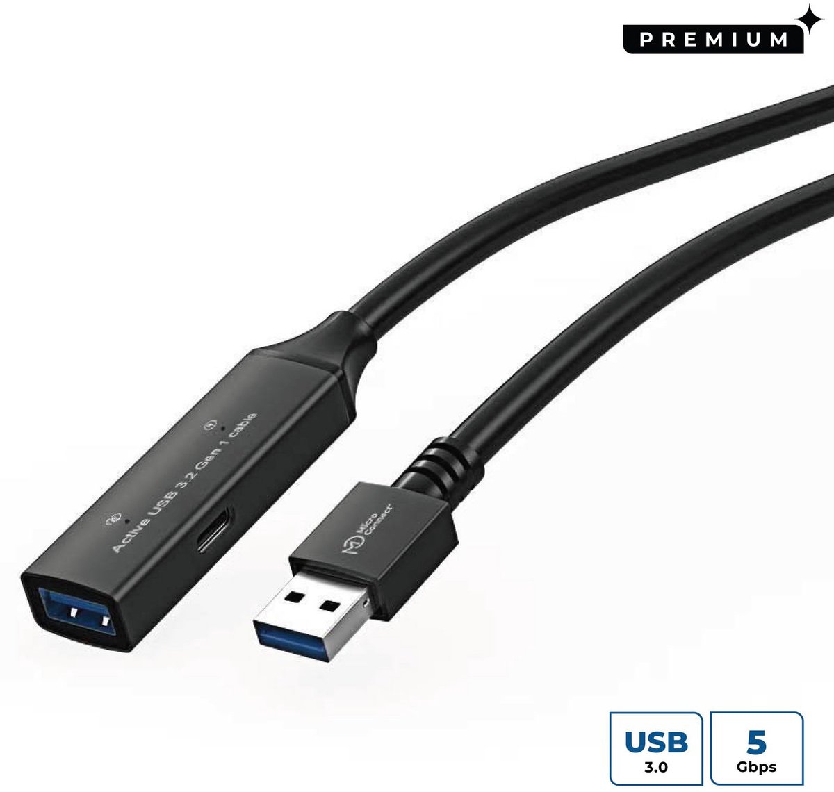 Microconnect USB3.0AAF15A USB-kabel 15 m USB 3.2 Gen 1 (3.1 Gen 1) USB A Zwart