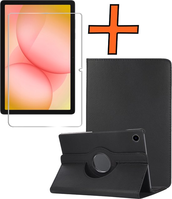 Étui compatible avec la Samsung Samsung Tab A11 Plus - Plus rotative à 360 ° avec protection d'écran - Zwart