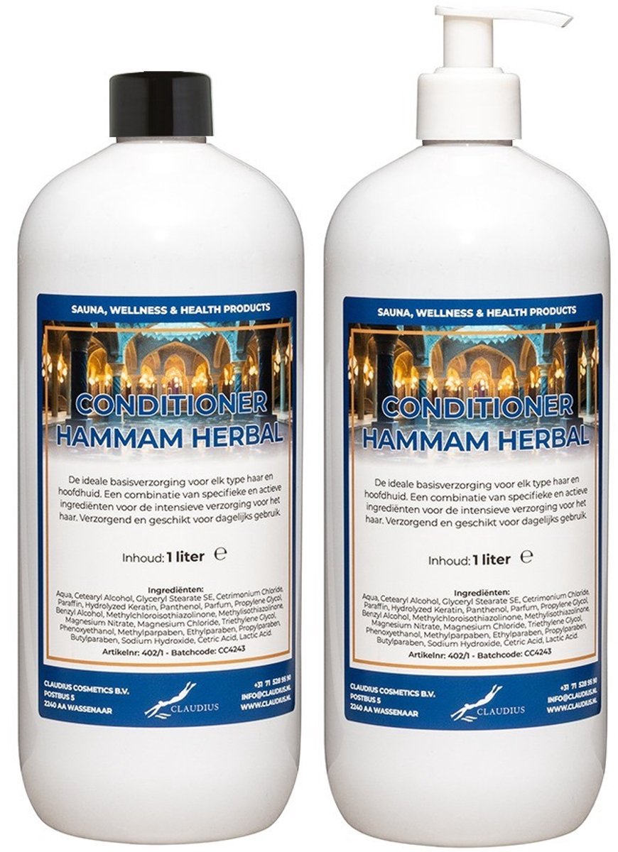 Hairconditioner Hammam Herbal 1 liter met 1 witte pomp - set van 2 stuks