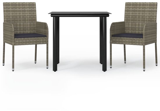 vidaXL - 3-delige - Tuinset - met - kussens - poly - rattan - zwart - en - grijs