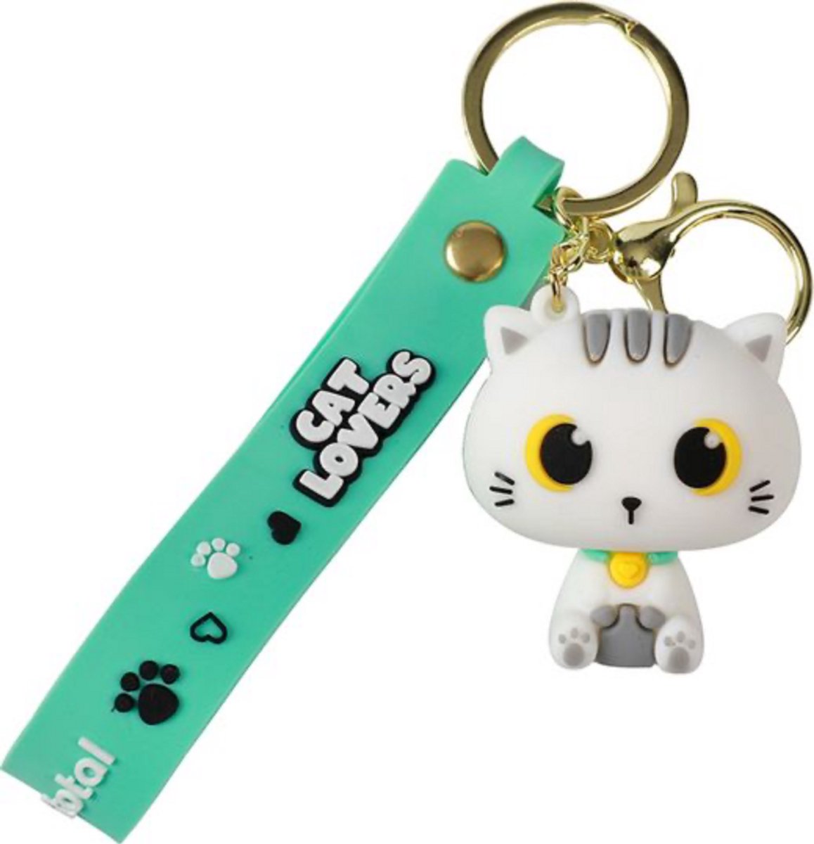 iTotal Sleutelhanger Lanyard Witte Kat Keychain WHITE CAT Plastic and Metal 4x4.5cm