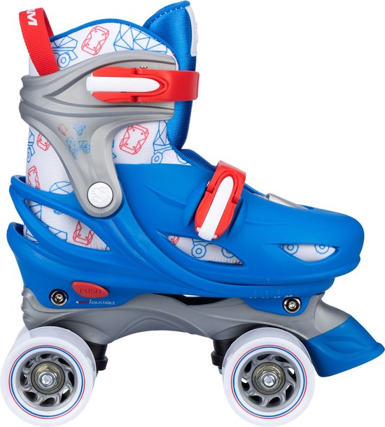 Patins à roulettes Nijdam ajustables - Geo Metricker - Bleu / Rouge / Blanc / Gris Argent - 33-36