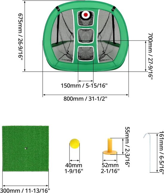 VIN® Golf Oefennet - Golf Chipping Net met 2 Golf Matten - 12 Oefenballen en Golf Tee Accessoires - Golfnet Heren & Dames van Merkloos — afbeelding 3
