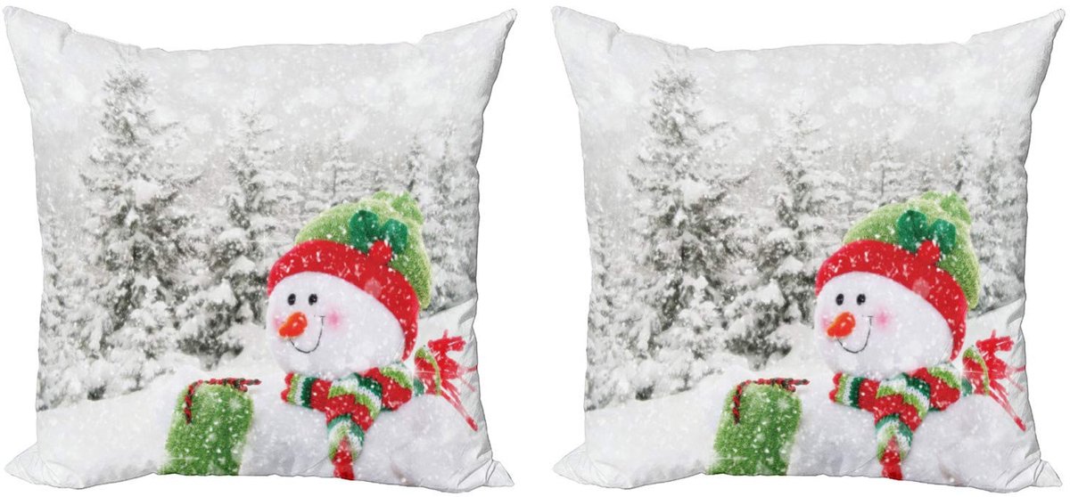 ABAKUHAUS Kussenhoes Set – 2x50x50 cm – Dubbelzijdig druk – Wit/Rood