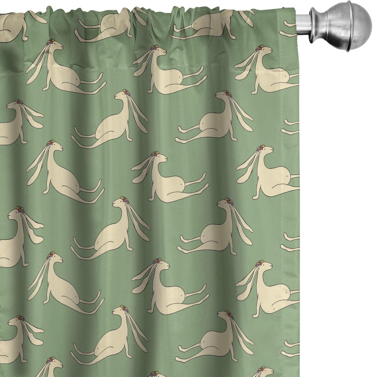 ABAKUHAUS Hase gordijnen – 2x75x175 cm – Crème Resedagroen – Halfdonker Creme