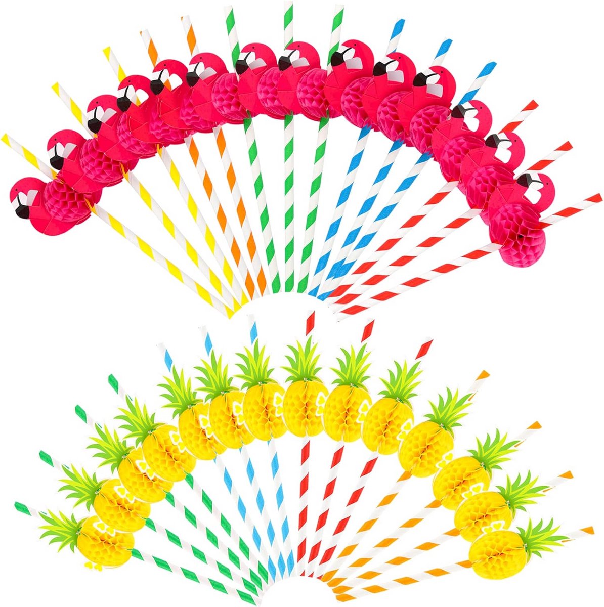 50 stuks 3D Papieren Rietjes - Tropische Cocktailrietjes met Flamingo & Ananas Decoratie