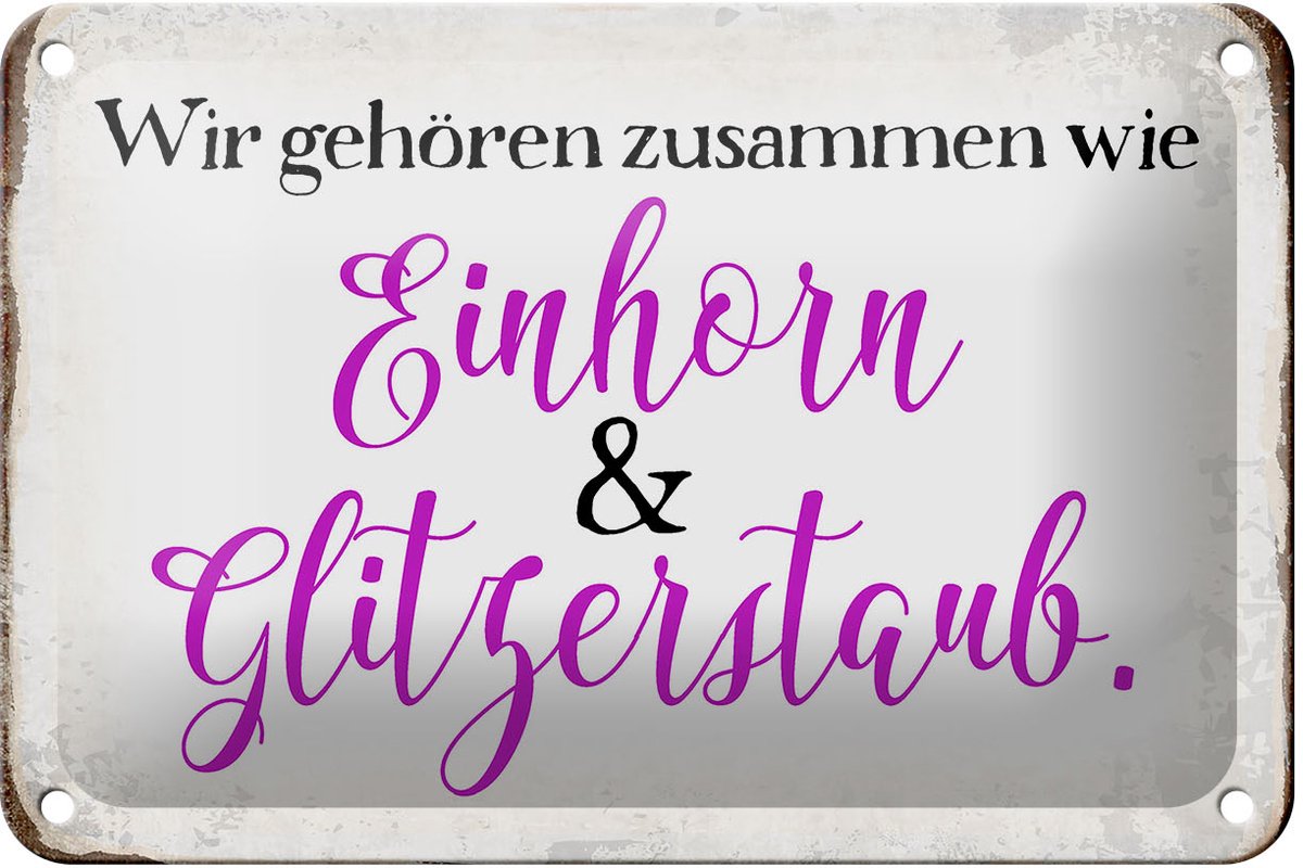 Blechschild Spruch 18x12cm Einhorn und Glitzerstaub