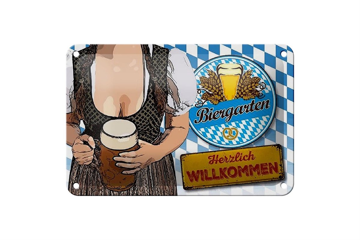 Blechschild Spruch 18x12cm Biergarten Willkommen Bayern