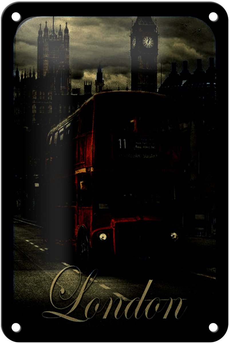 Blechschild London 12x18cm Sightseeing Bus red