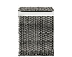 Wasmand, vuilewasmand, 46 x 33 x 60 cm, grijs met uitneembare voering en zijhandvatten, gemakkelijk te verplaatsen en schoon te maken, 90 liter grote capaciteit, stevig en duurzaam materiaal.