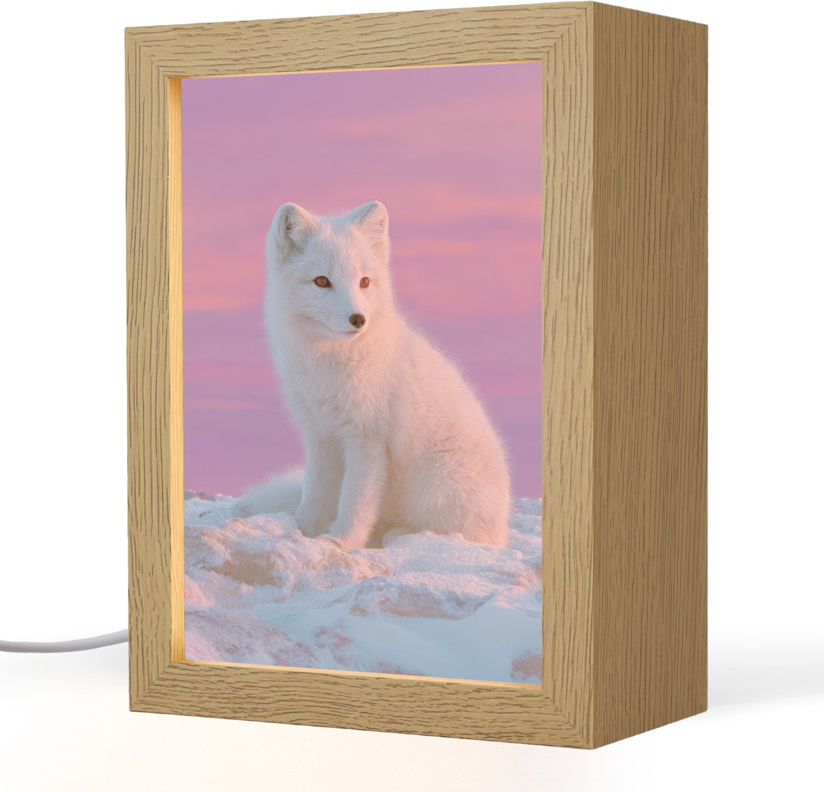 Nachtlampje 15x20 cm - Kinder lampje - Poolvos - Sneeuw - Roze - Tafellamp kinderkamer - S