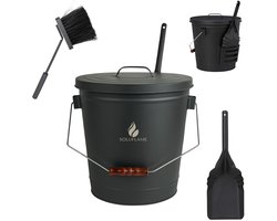 Soluflame® Asemmer met deksel inc. schep en bezem 25L - Kolenemmer - Metalen emmer - Kolenemmer - Haard Accessoire