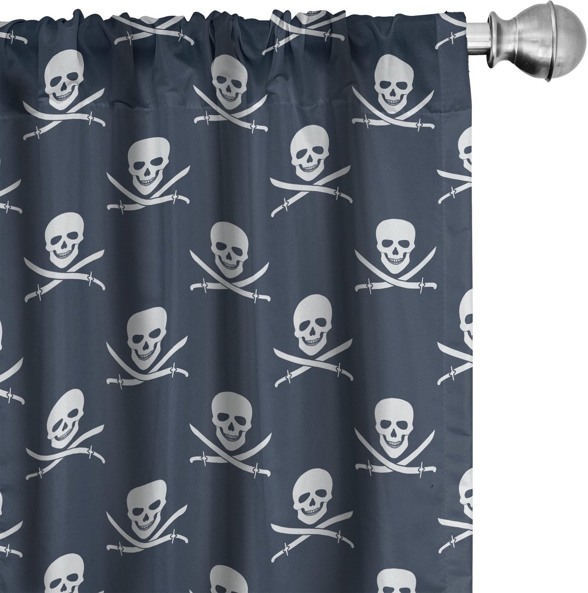 ABAKUHAUS Piratengordijnen – Jolly Roger-patroon – 2×75×245 cm – Donkerblauw/Wit Donkerblauw Wit