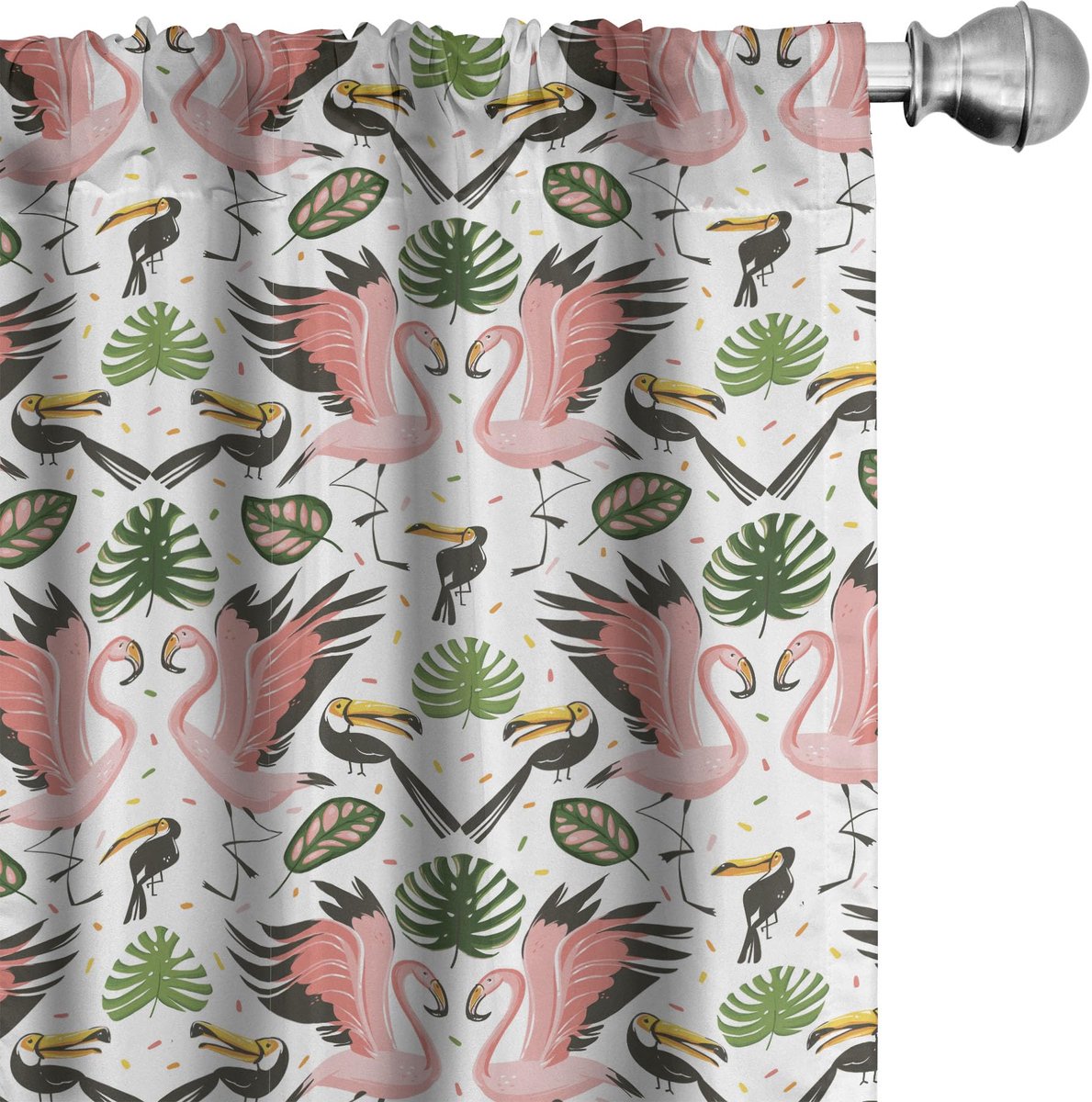 ABAKUHAUS Boho Flamingo Voorhangen – 2x75x225 cm – Microvezel Koraal Multicolor