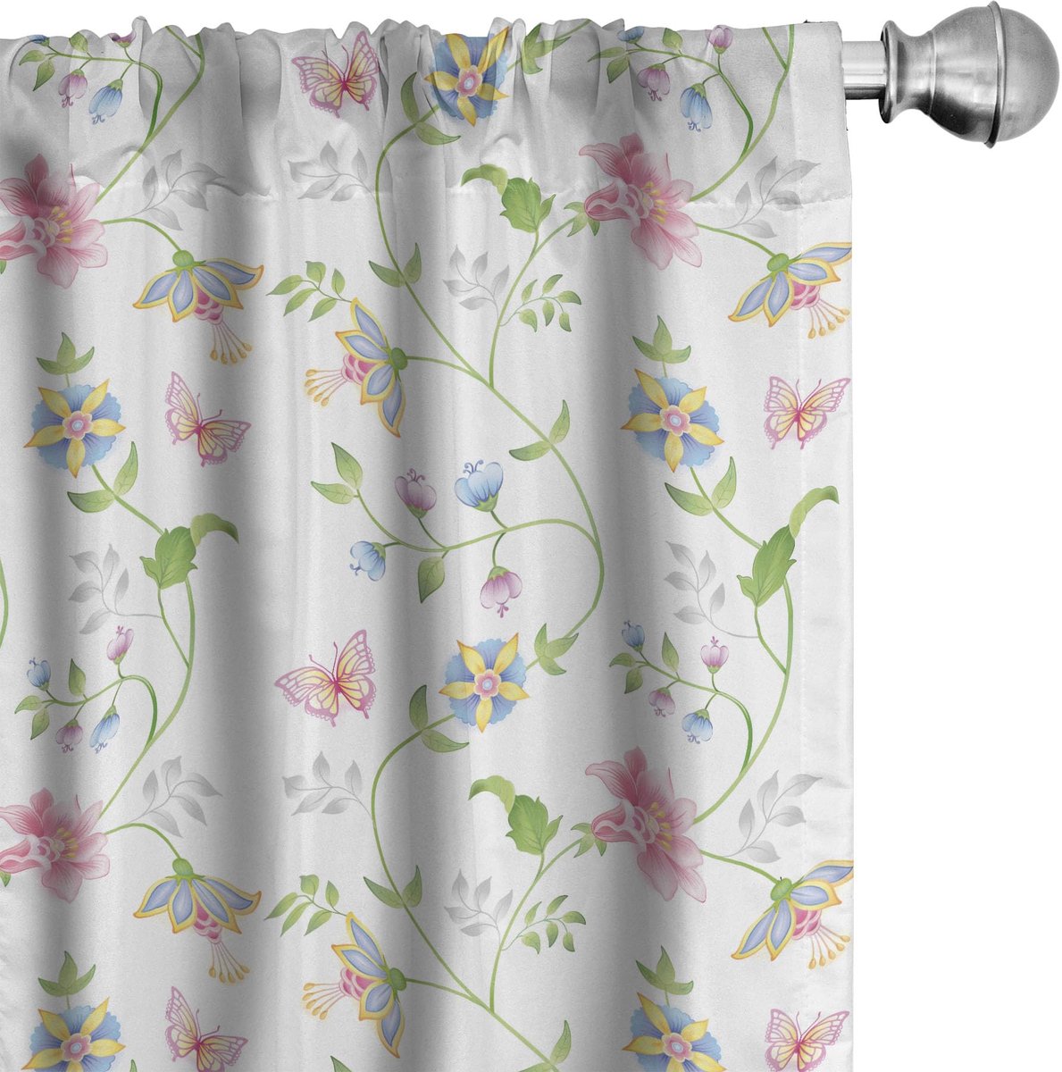 ABAKUHAUS Voorhangset – 2×75×175 cm – Bloemen en Vlinders – Microvezel, Halverduistering, hemelsblauw-roze-groen